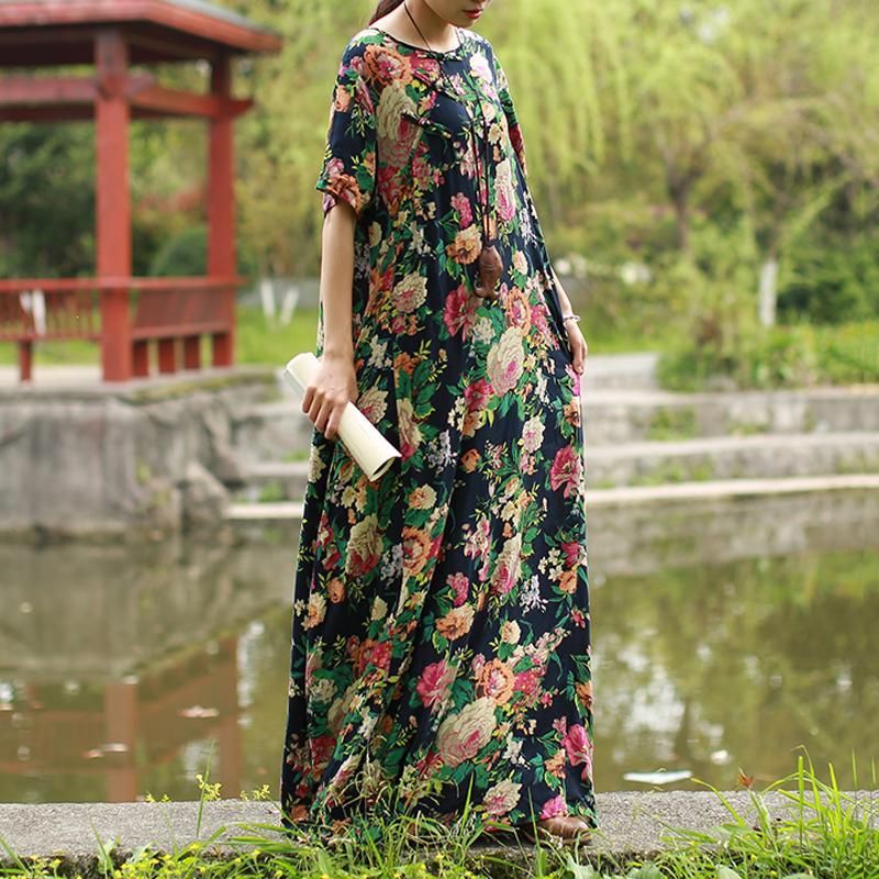 Vrouwen Zomer Bloemen Jurk Met Korte Mouwen