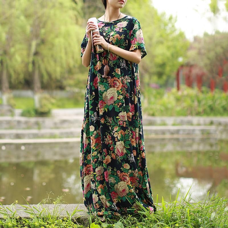 Vrouwen Zomer Bloemen Jurk Met Korte Mouwen