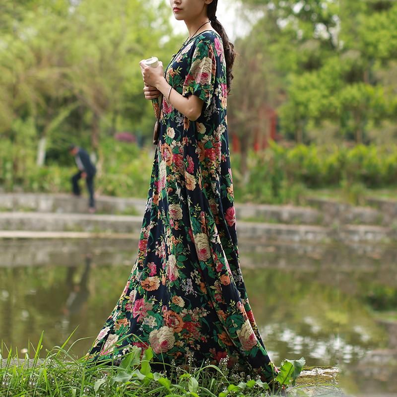 Vrouwen Zomer Bloemen Jurk Met Korte Mouwen