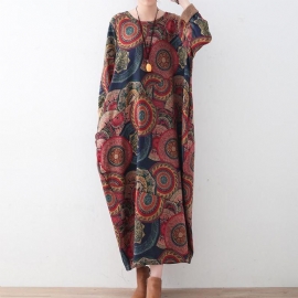 Winter Losse Vintage Print Dikke Trui Jurk