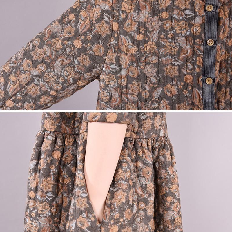 Winter Retro Bloemen Plus Maat Losse Casual Jurk