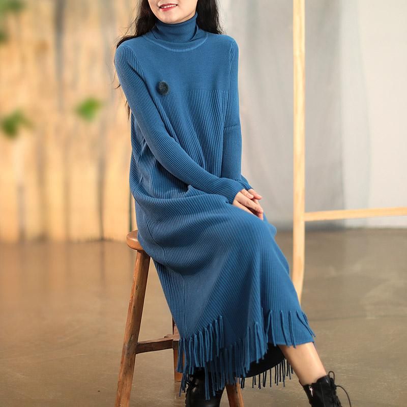 Winter Tassel Lange Gebreide Trui Jurk Basic