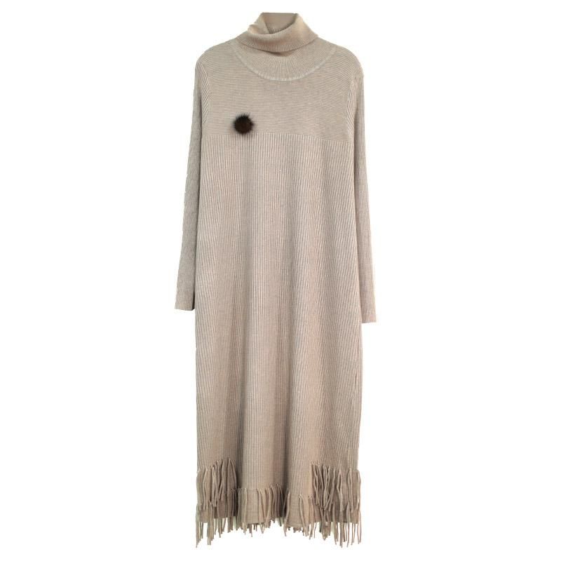 Winter Tassel Lange Gebreide Trui Jurk Basic