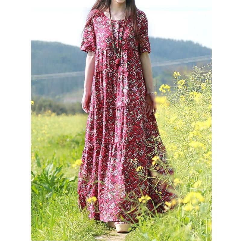 Zomer Boho Bloemen Losse Katoenen Linnen Jurk