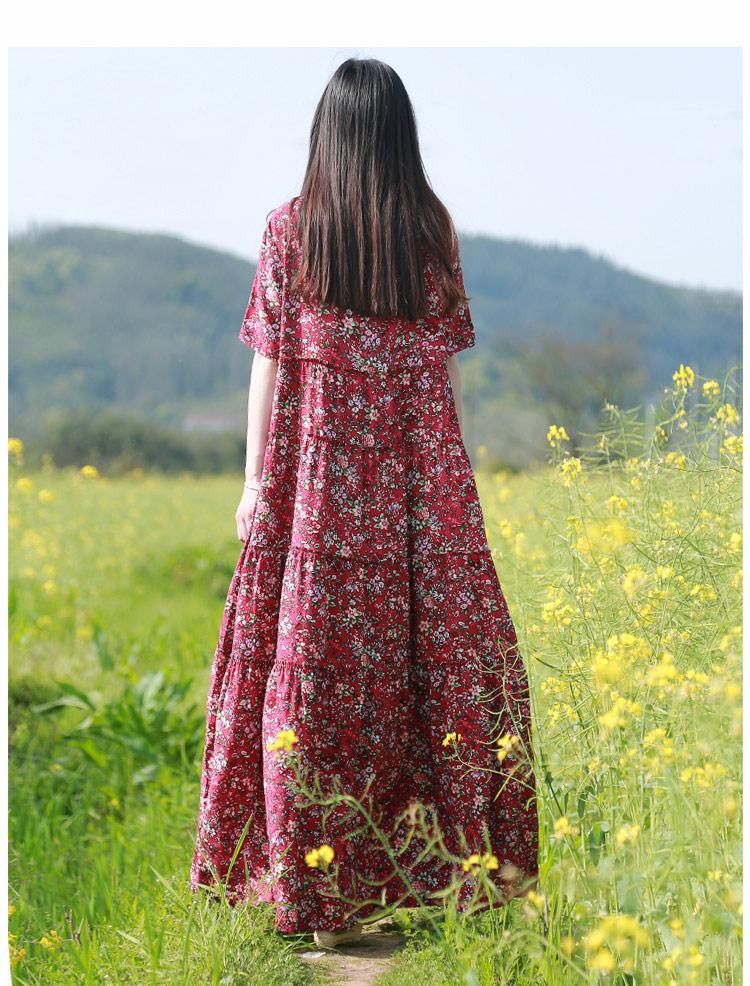 Zomer Boho Bloemen Losse Katoenen Linnen Jurk