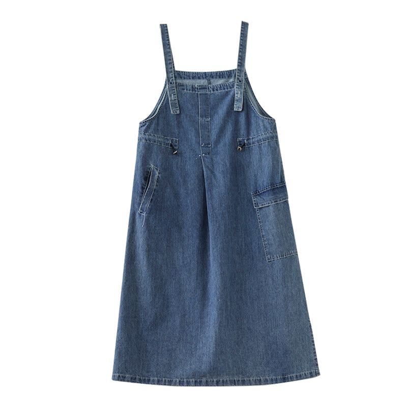 Zomer Casual Mouwloze Katoenen Denim Midi Jurk