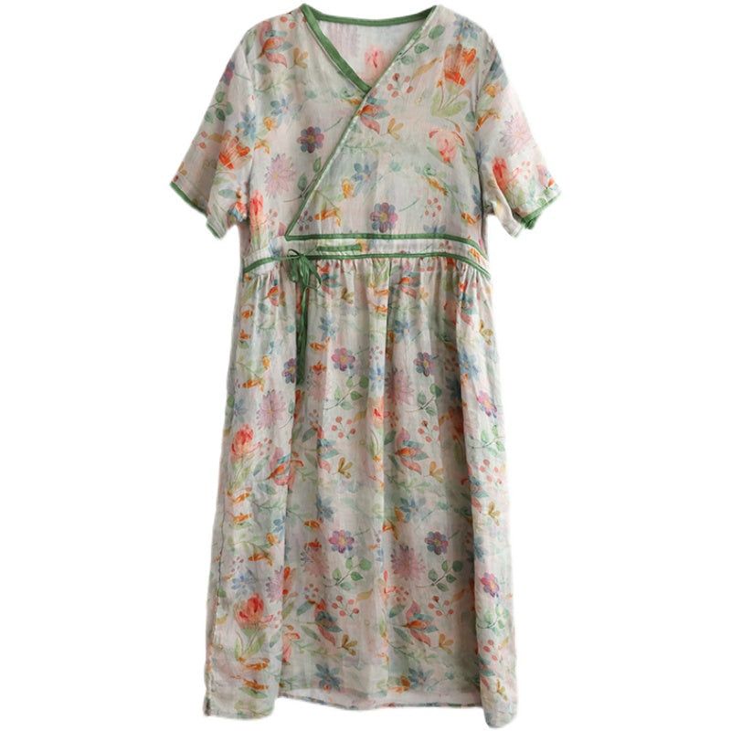 Zomer Losse Retro Bloemen Linnen Jurk