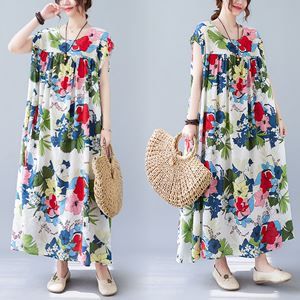 Zomer Plus Maat Retro Bloemen Mouwloze Jurk