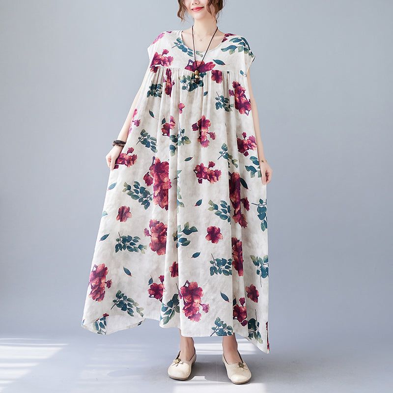 Zomer Plus Maat Retro Bloemen Mouwloze Jurk