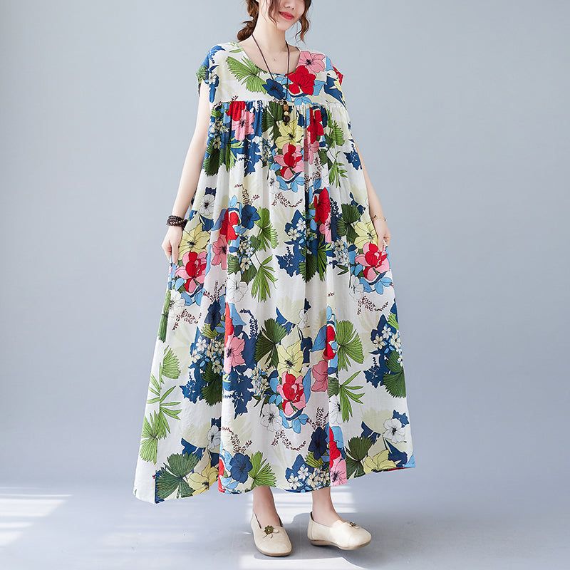 Zomer Plus Maat Retro Bloemen Mouwloze Jurk