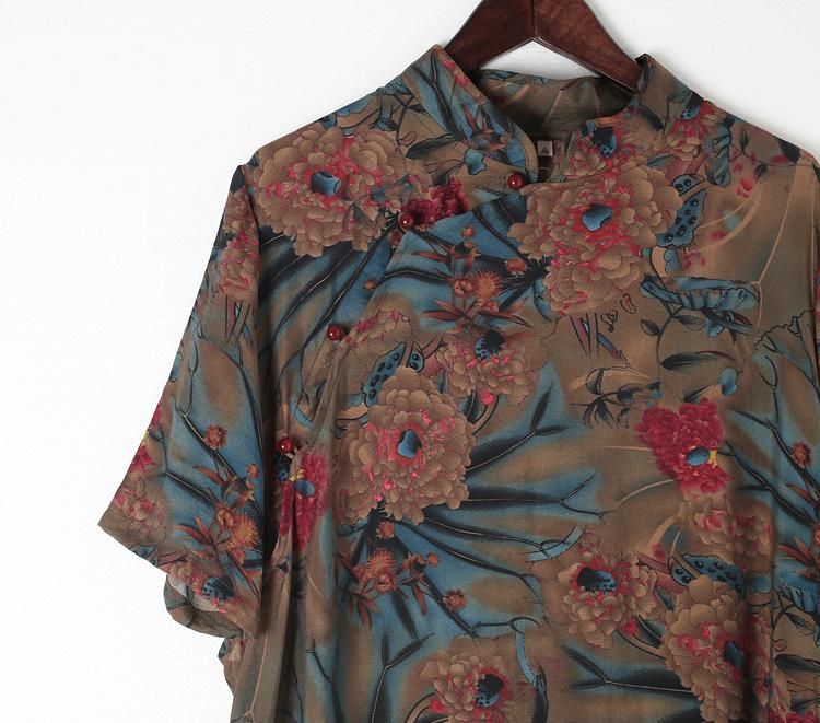 Zomer Retro Chinese Stijl Losse Katoenen Bedrukt Gewaad Jurk