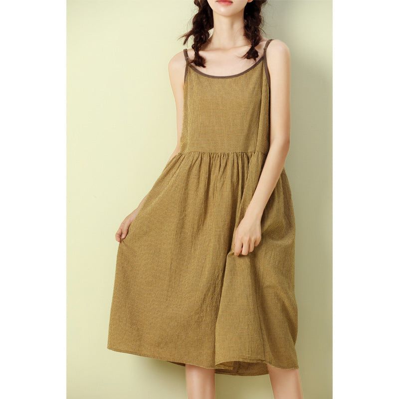 Zomer Retro Mouwloze Katoenen Geruite Slipdress