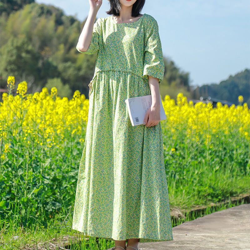 Zomer Vintage Bloemen Katoenen A-lijn Jurk