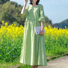 Zomer Vintage Bloemen Katoenen A-lijn Jurk