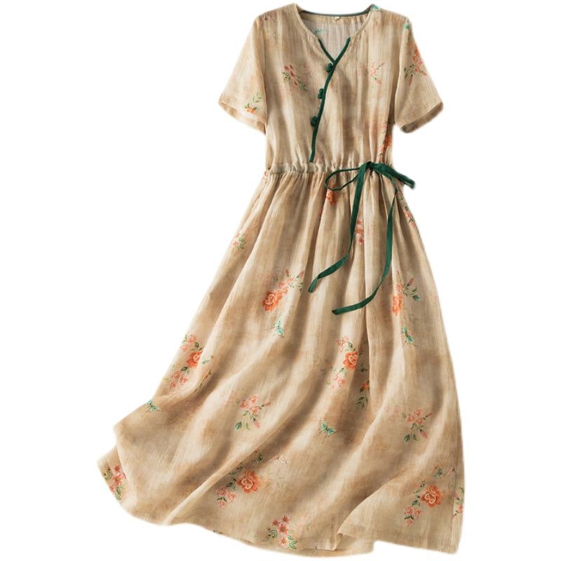 Zomer Vintage Bloemen Linnen Jurk