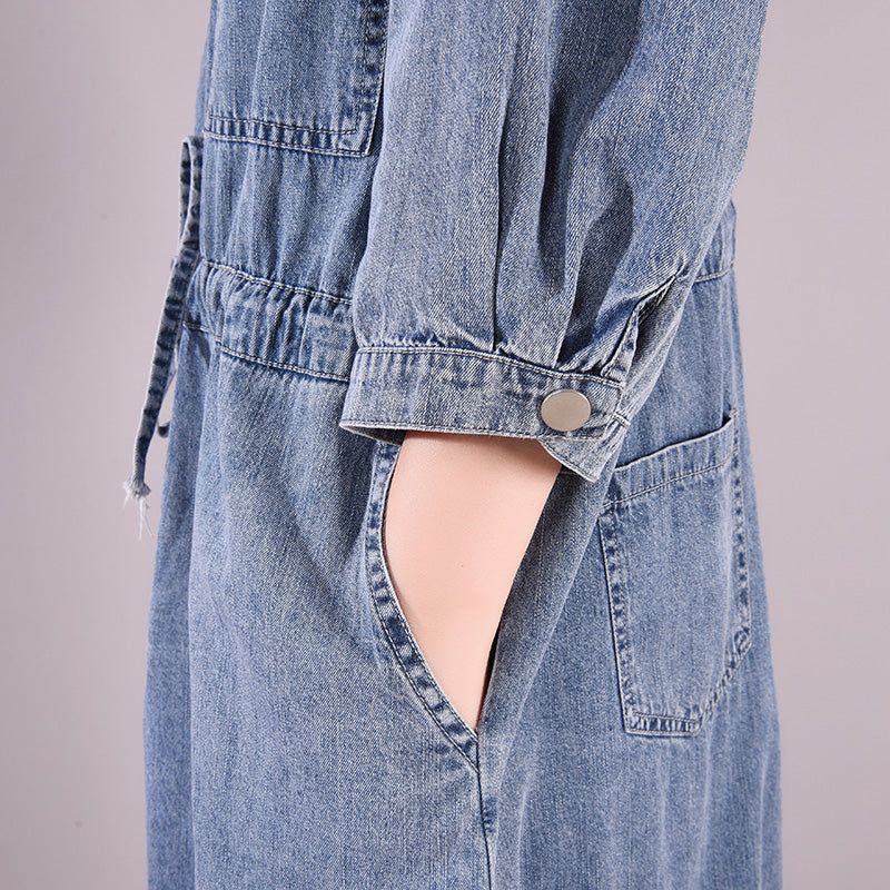 Zomer Vintage Casual Katoenen Denim Knielengte Jurk