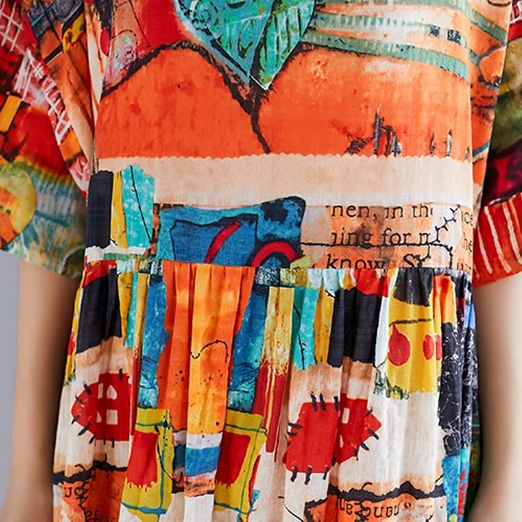 Zomerjurk Met Abstracte Print En Verzamelde Taille En Korte Mouwen